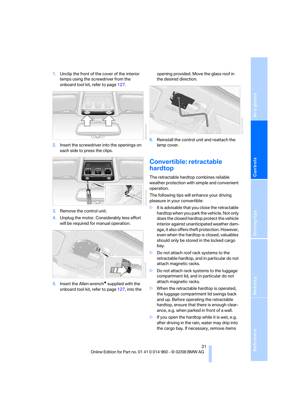 Convertible: retractable hardtop | BMW M3 Convertible 2008 User Manual | Page 33 / 172