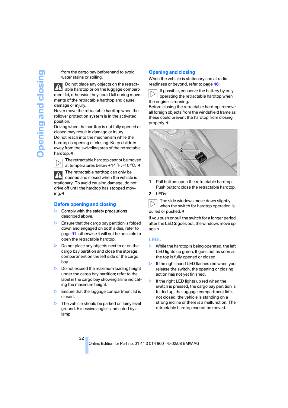 Opening and closing | BMW M3 Convertible 2008 User Manual | Page 34 / 172