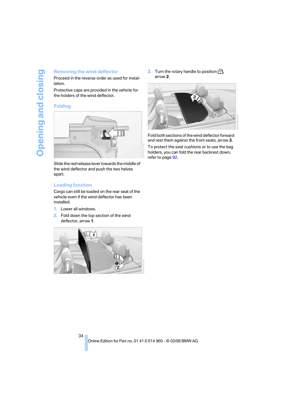 Opening and closing | BMW M3 Convertible 2008 User Manual | Page 36 / 172