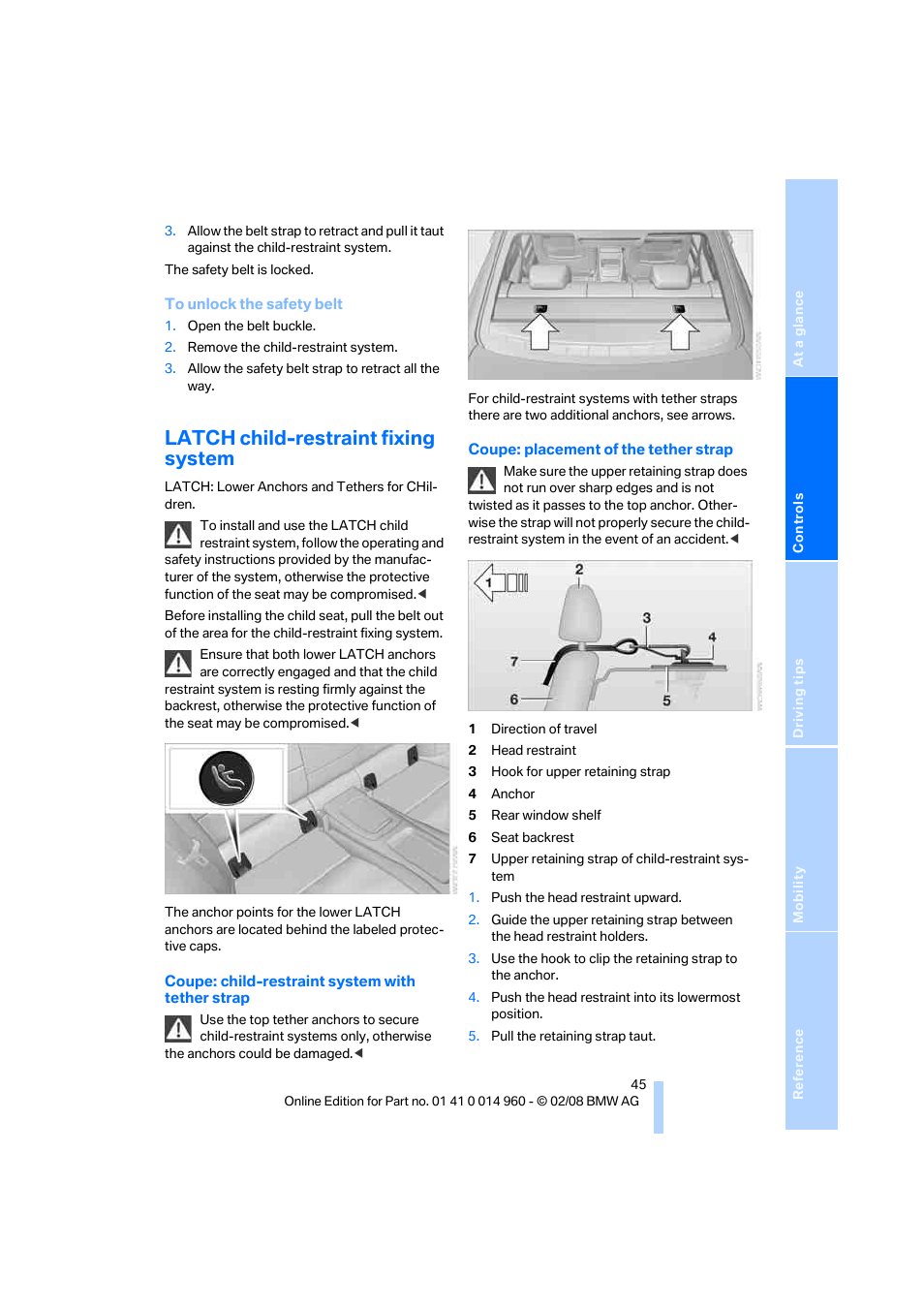 Latch child-restraint fixing system | BMW M3 Convertible 2008 User Manual | Page 47 / 172