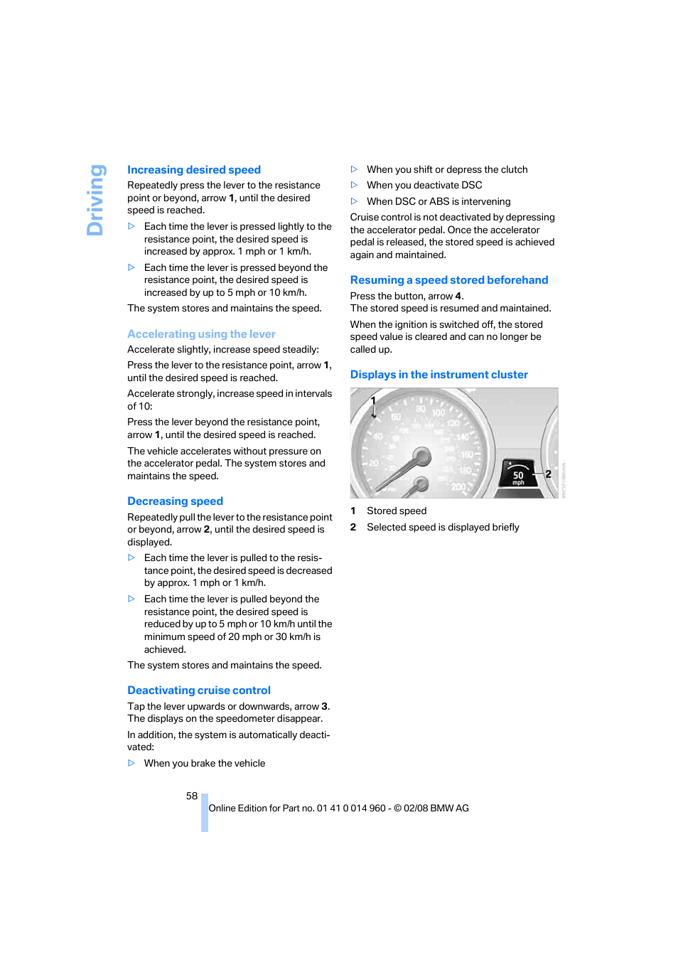 Driving | BMW M3 Convertible 2008 User Manual | Page 60 / 172