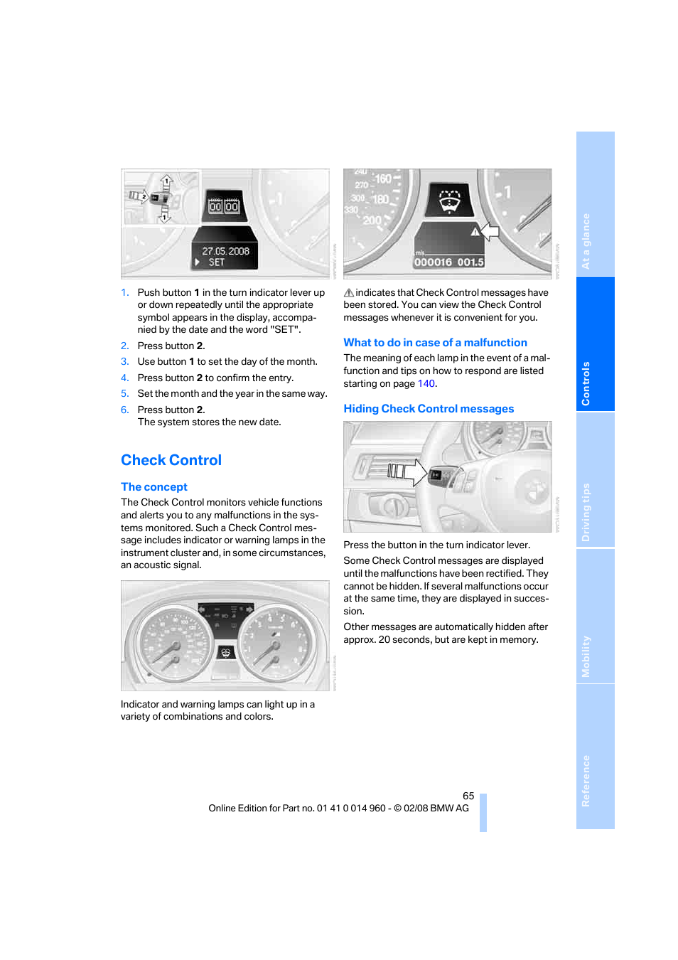 Check control | BMW M3 Convertible 2008 User Manual | Page 67 / 172