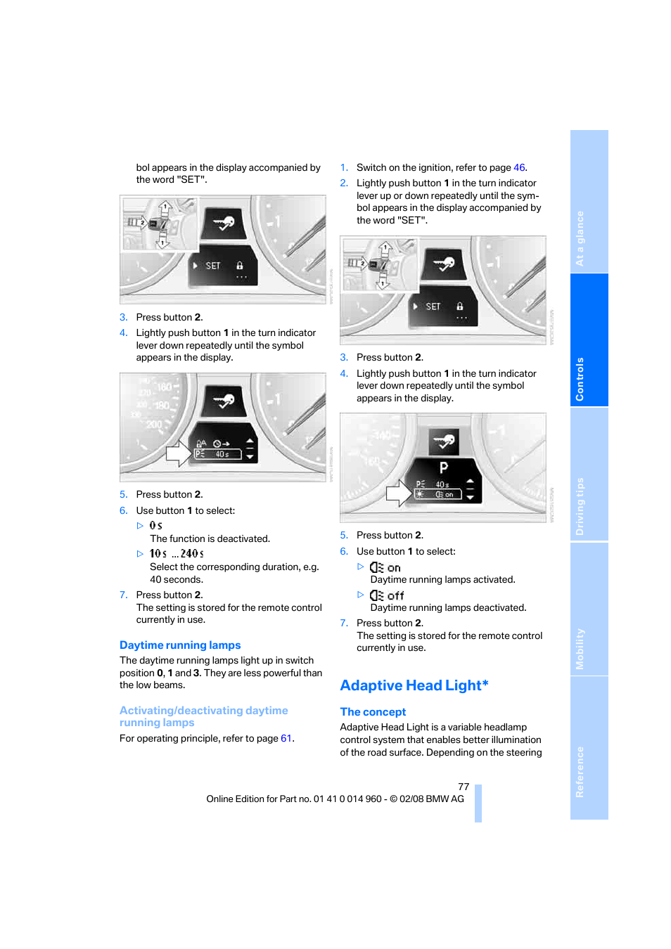 Adaptive head light | BMW M3 Convertible 2008 User Manual | Page 79 / 172