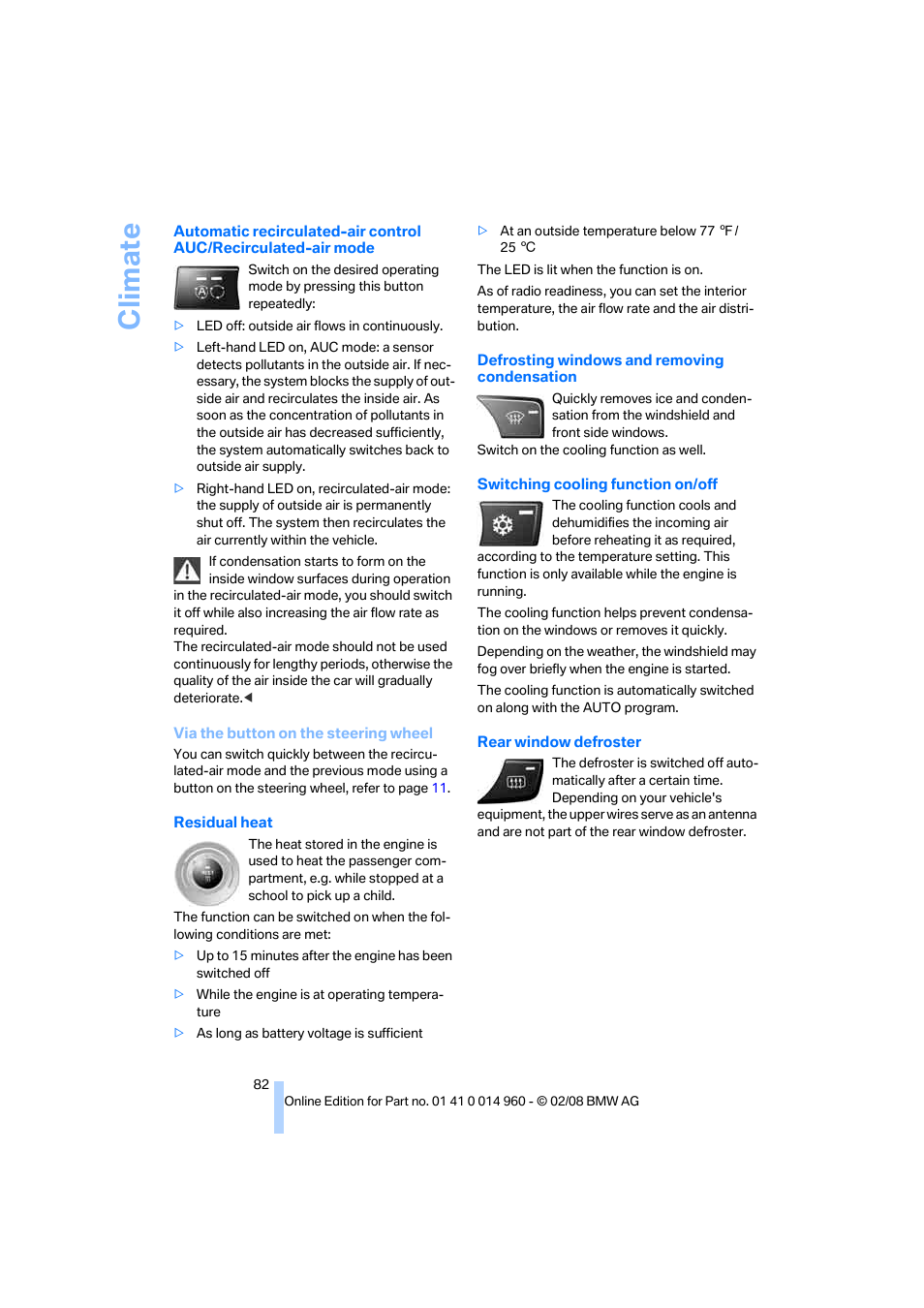 Ndows, Climate | BMW M3 Convertible 2008 User Manual | Page 84 / 172