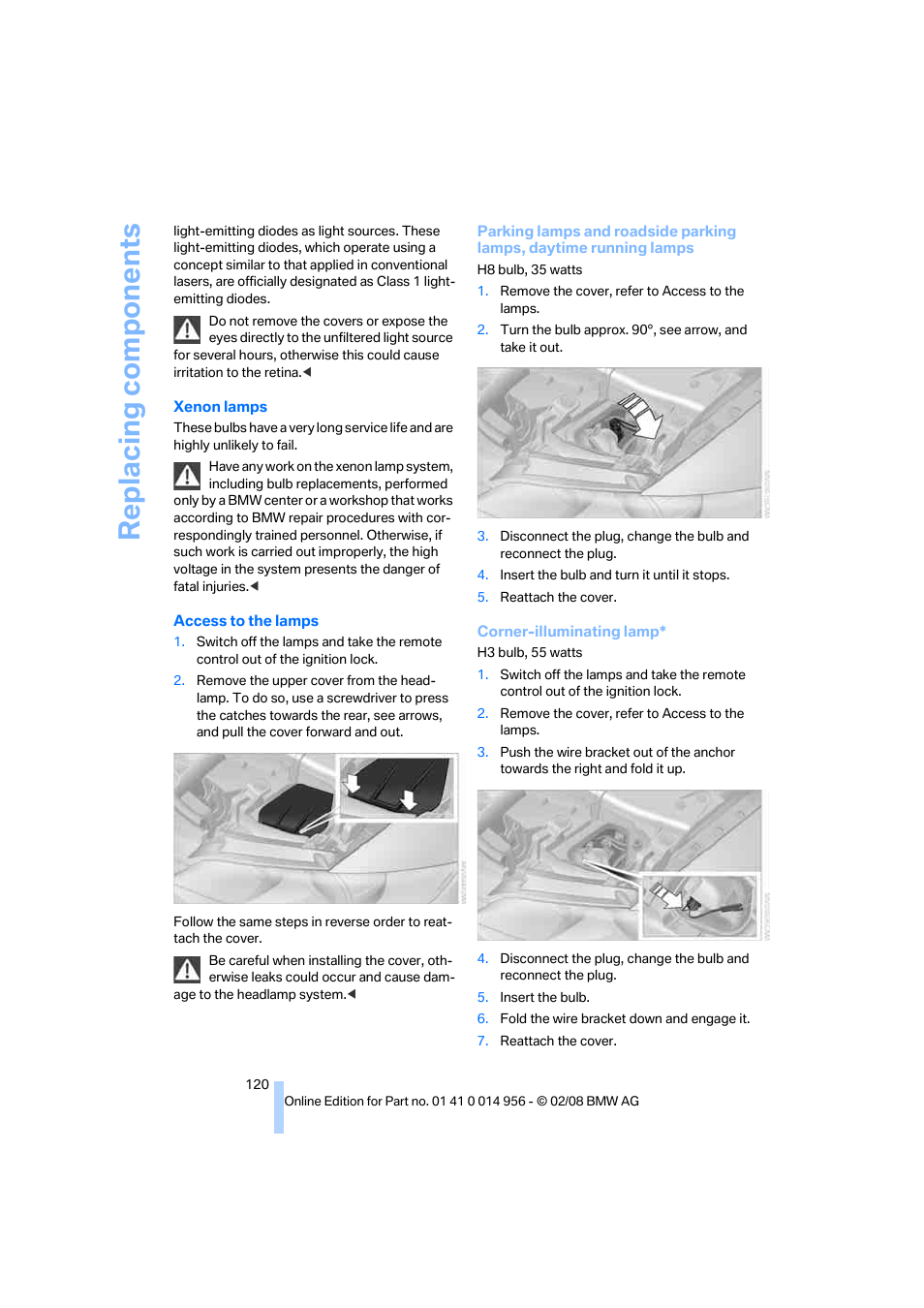 Replacing components | BMW M3 Sedan 2008 User Manual | Page 122 / 160