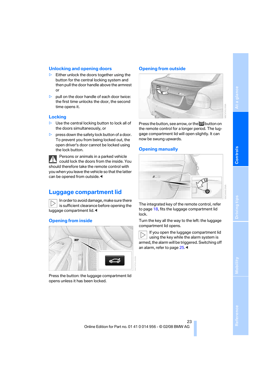 Luggage compartment lid | BMW M3 Sedan 2008 User Manual | Page 25 / 160