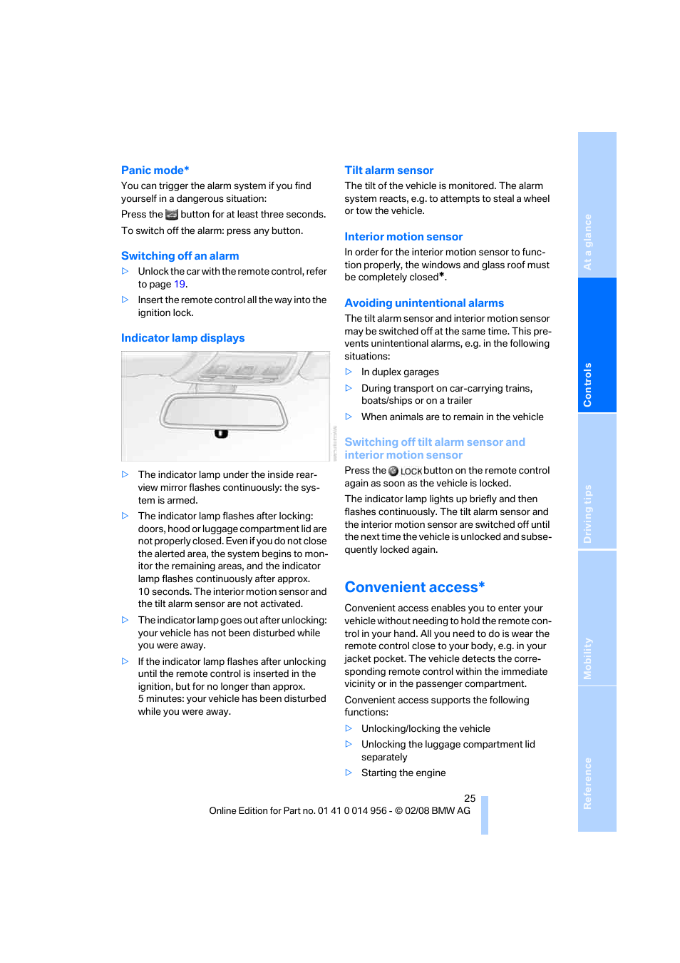 Convenient access, D. switching off an alarm | BMW M3 Sedan 2008 User Manual | Page 27 / 160