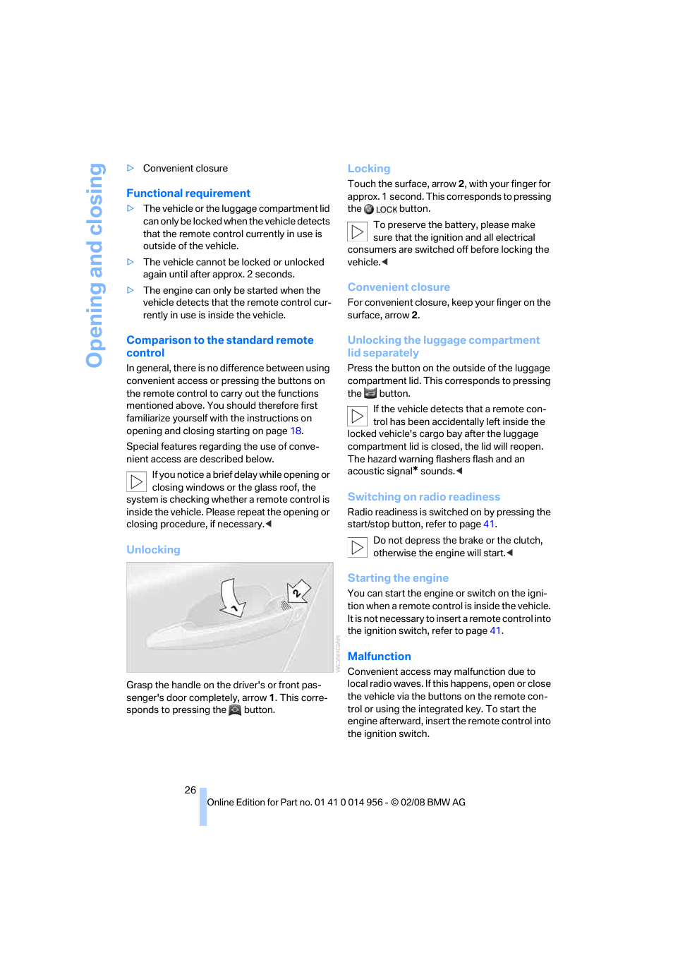 Opening and closing | BMW M3 Sedan 2008 User Manual | Page 28 / 160