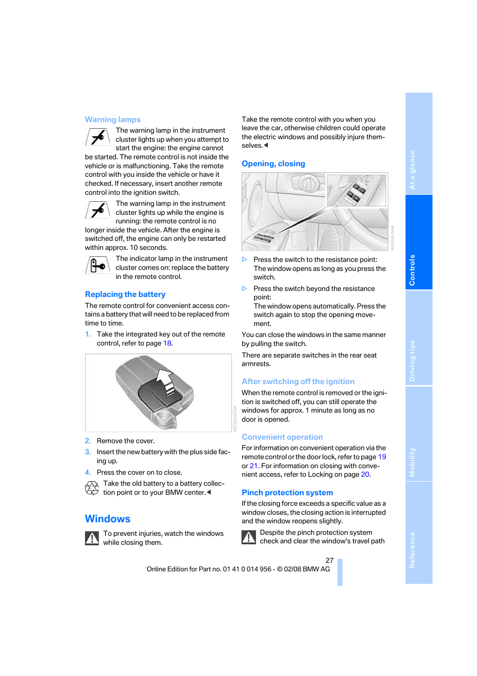 Windows, D clo | BMW M3 Sedan 2008 User Manual | Page 29 / 160