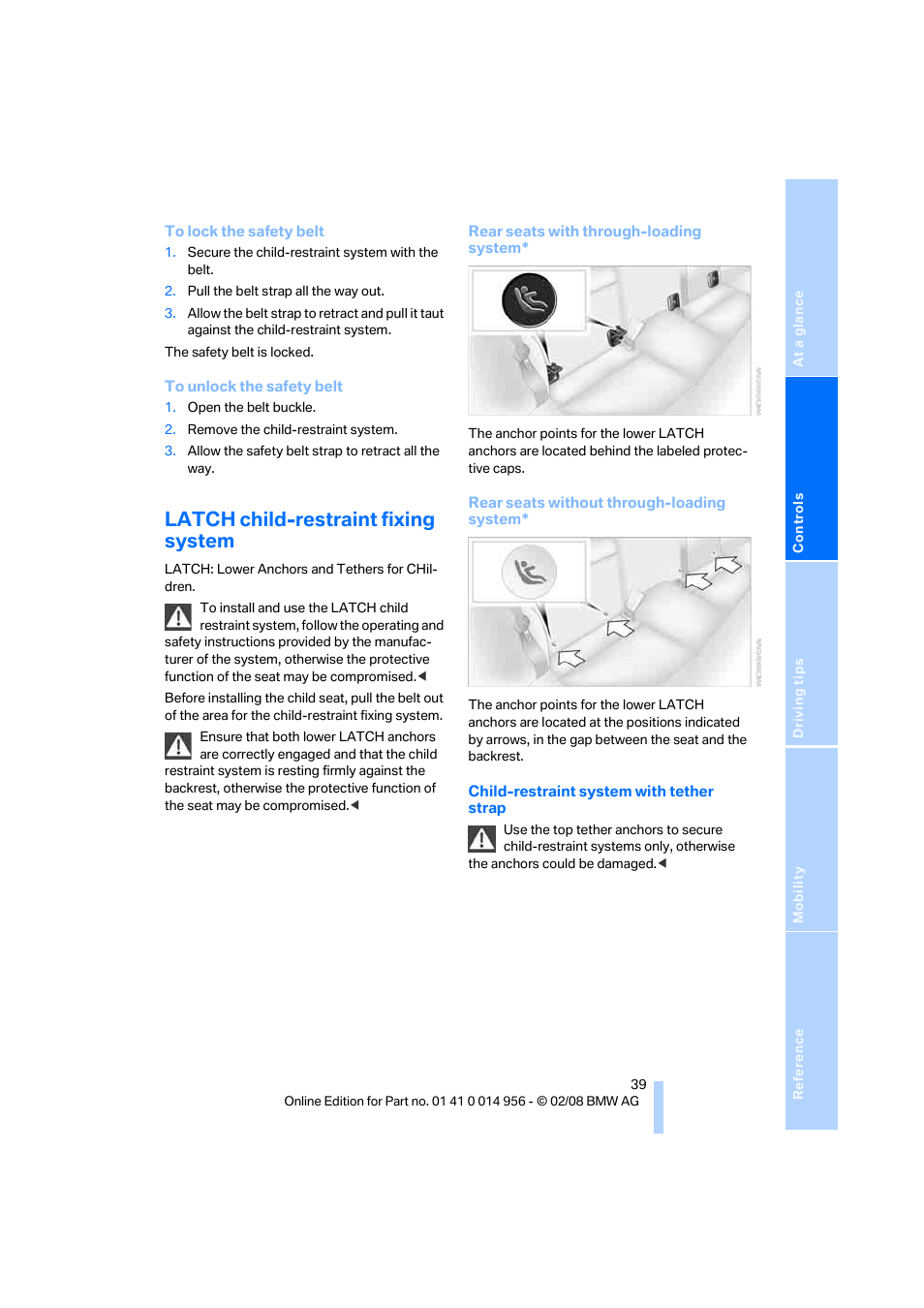 Latch child-restraint fixing system | BMW M3 Sedan 2008 User Manual | Page 41 / 160