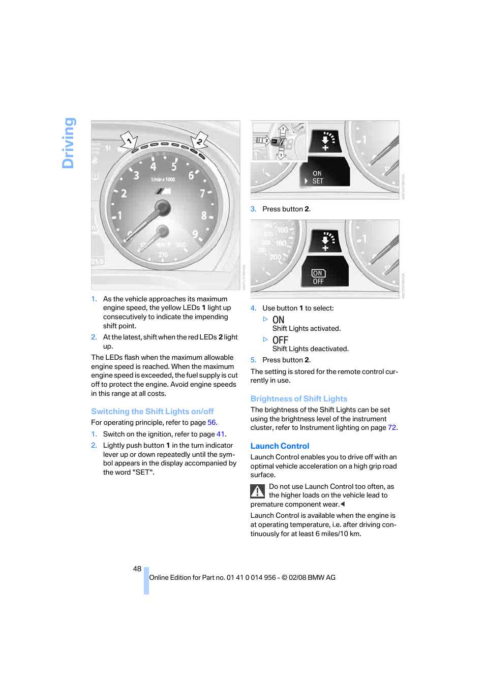 Driving | BMW M3 Sedan 2008 User Manual | Page 50 / 160