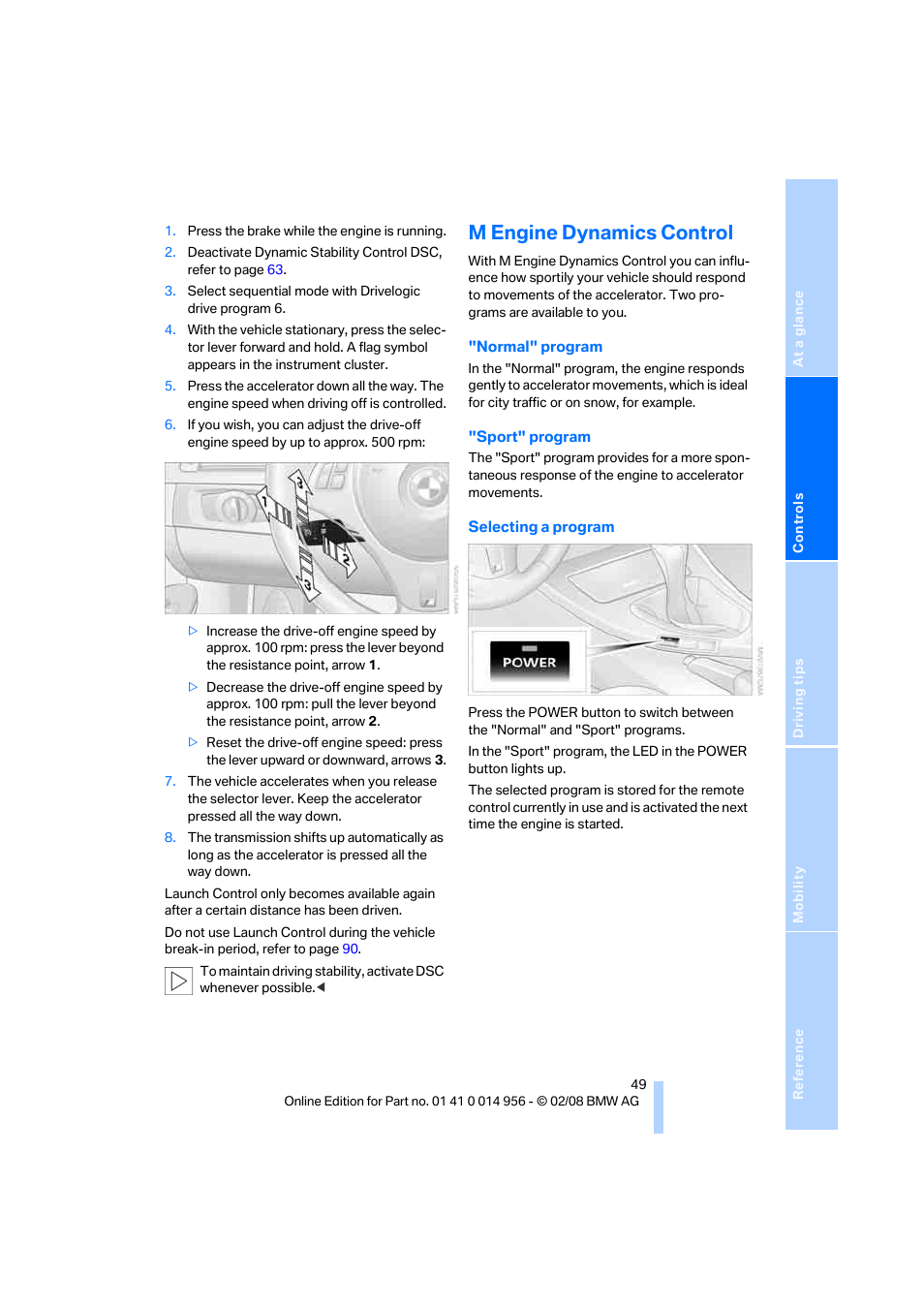 M engine dynamics control | BMW M3 Sedan 2008 User Manual | Page 51 / 160