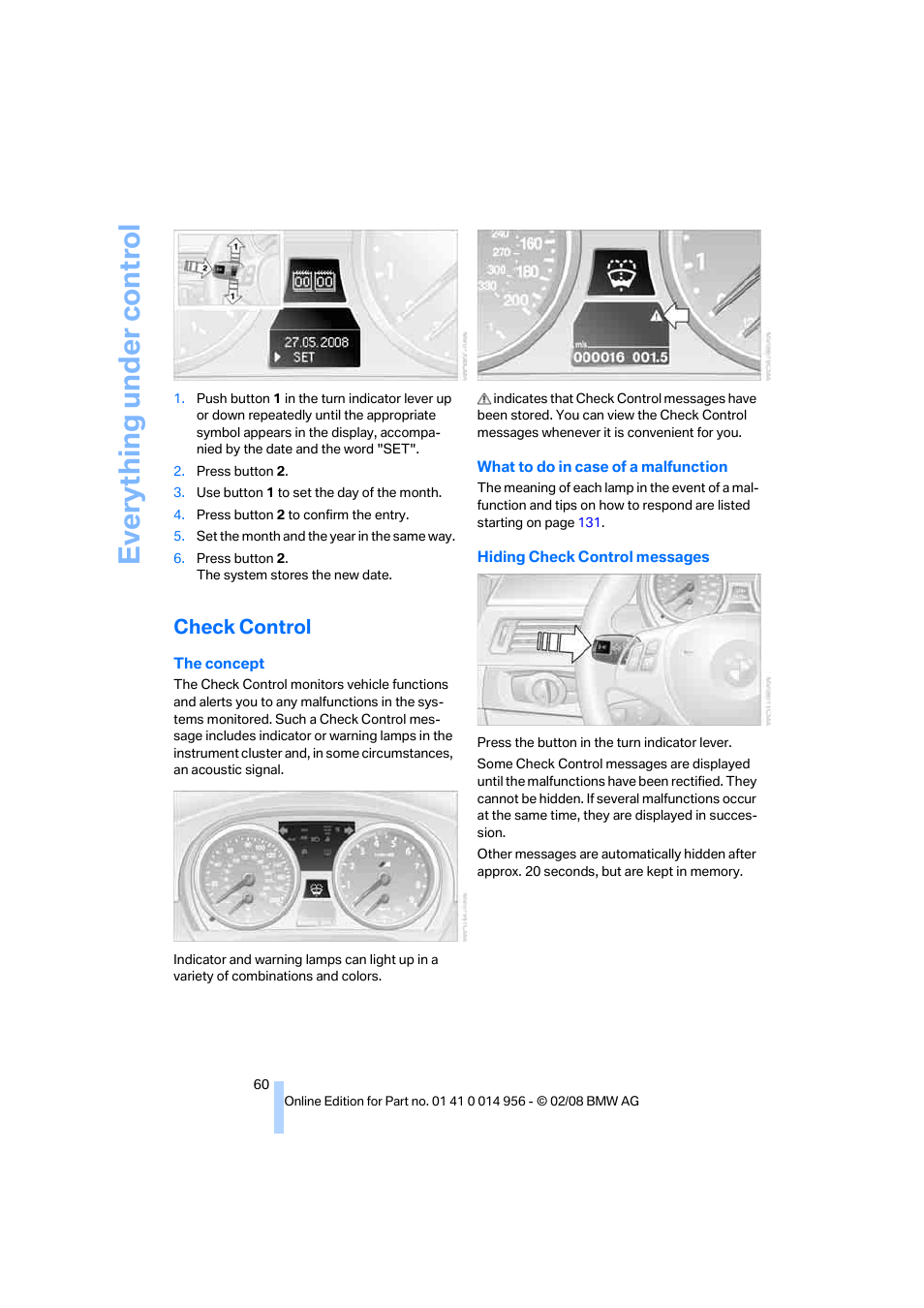 Check control, Eve ryth ing un de r co nt rol | BMW M3 Sedan 2008 User Manual | Page 62 / 160