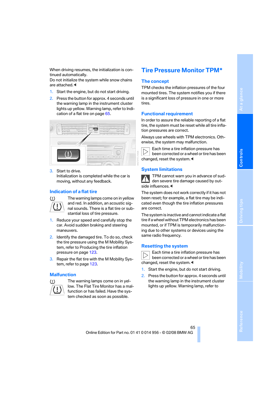 Tire pressure monitor tpm | BMW M3 Sedan 2008 User Manual | Page 67 / 160