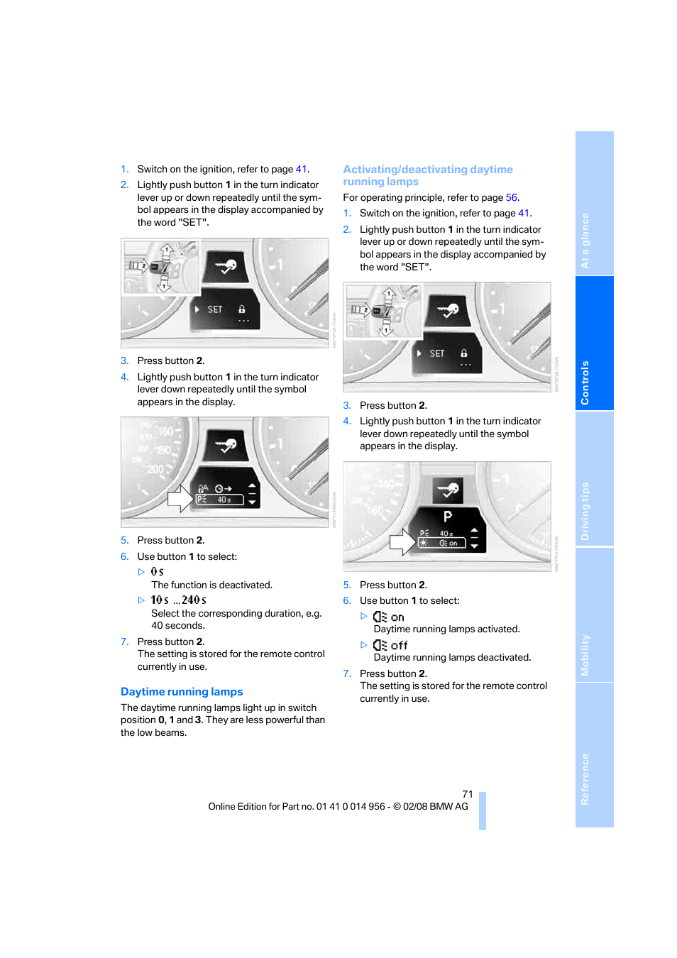 BMW M3 Sedan 2008 User Manual | Page 73 / 160