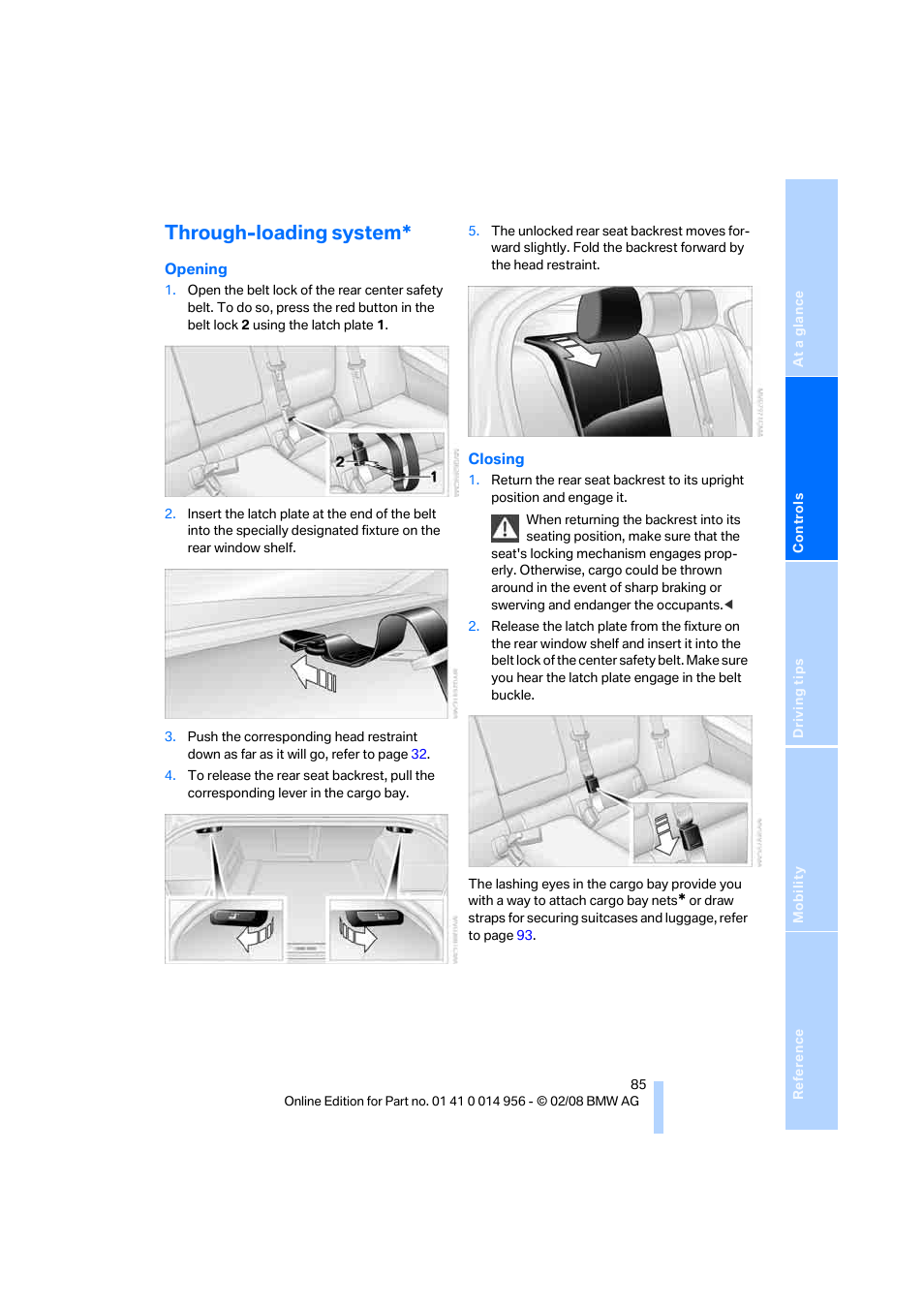 Through-loading system | BMW M3 Sedan 2008 User Manual | Page 87 / 160