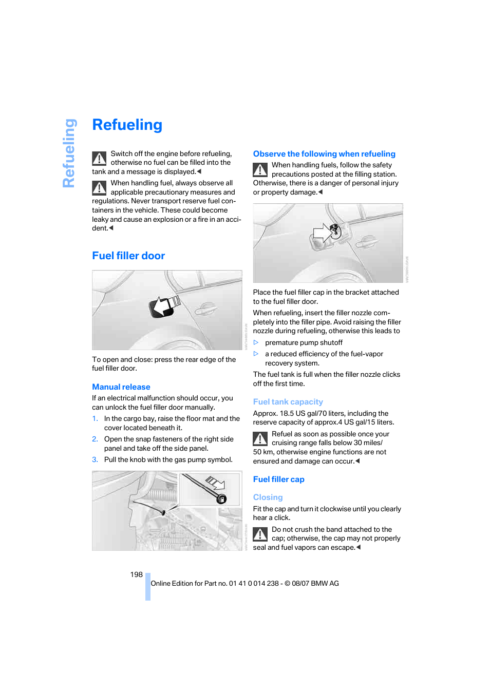 Refueling, Fuel filler door, Lity | Re fueling | BMW M5 Sedan 2008 User Manual | Page 200 / 260