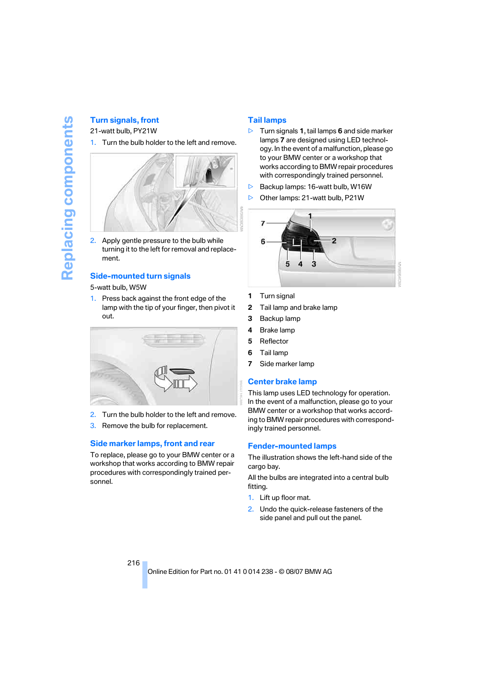 Replacing components | BMW M5 Sedan 2008 User Manual | Page 218 / 260