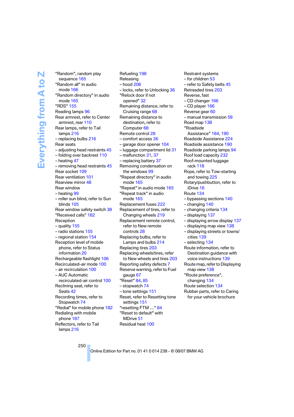 Everything from a to z | BMW M5 Sedan 2008 User Manual | Page 252 / 260