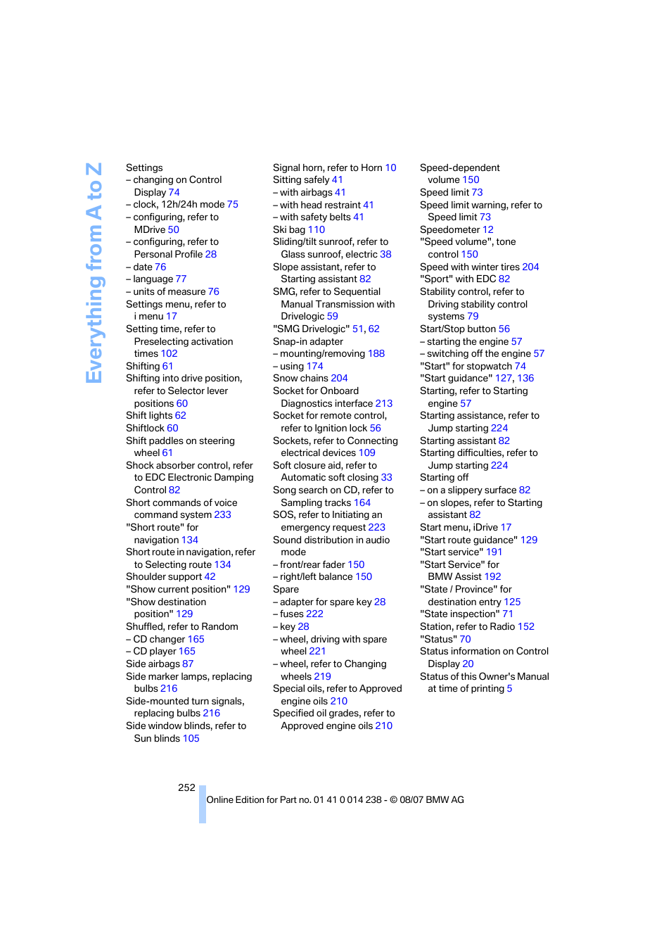 Everything from a to z | BMW M5 Sedan 2008 User Manual | Page 254 / 260