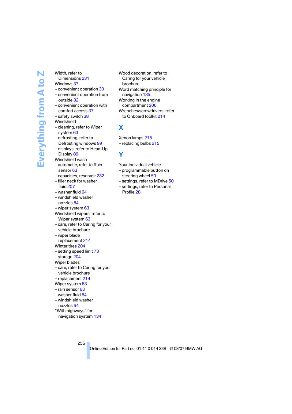 Everything from a to z | BMW M5 Sedan 2008 User Manual | Page 258 / 260