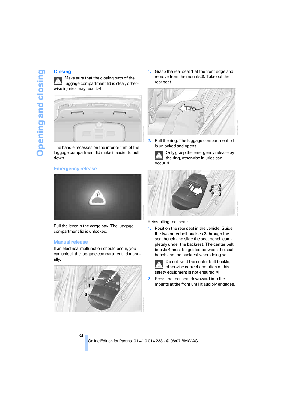 Opening and closing | BMW M5 Sedan 2008 User Manual | Page 36 / 260