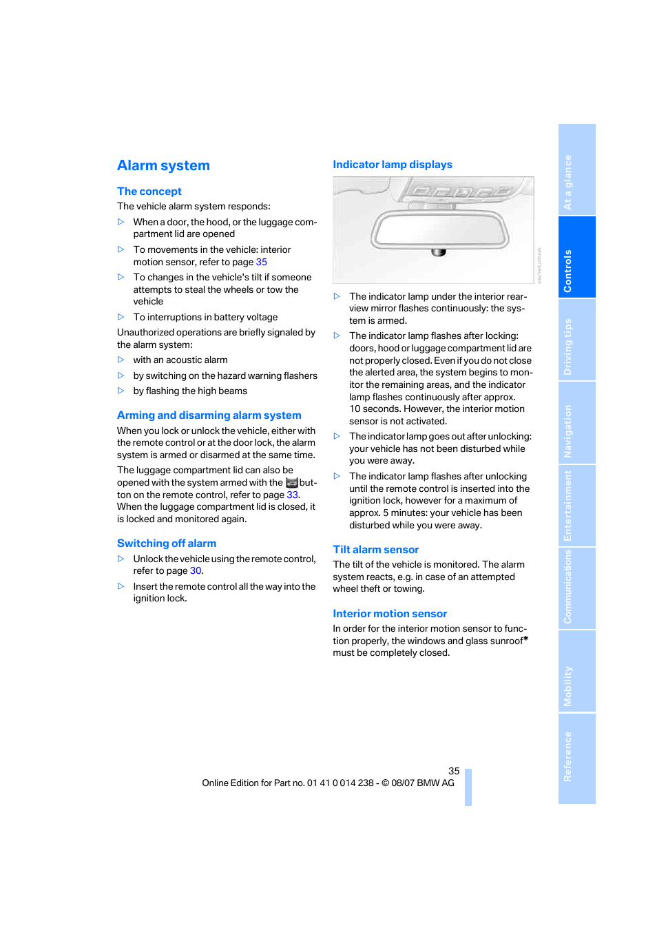 Alarm system | BMW M5 Sedan 2008 User Manual | Page 37 / 260