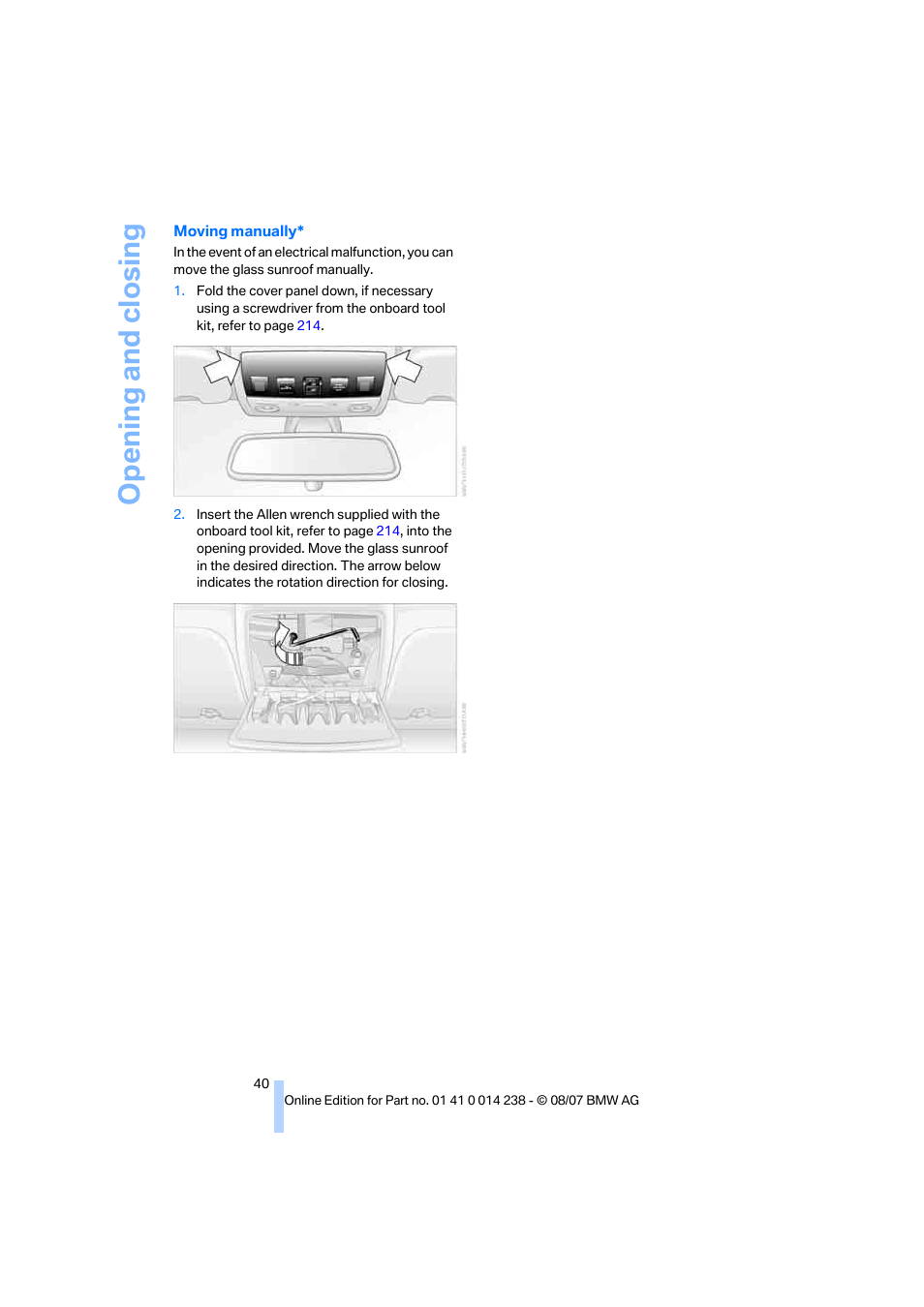 Opening and closing | BMW M5 Sedan 2008 User Manual | Page 42 / 260