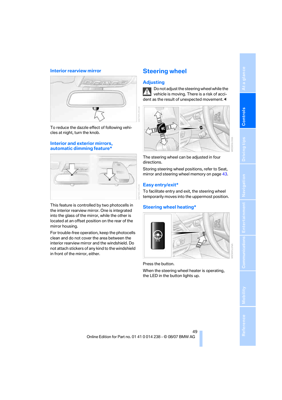 Steering wheel, Ment | BMW M5 Sedan 2008 User Manual | Page 51 / 260