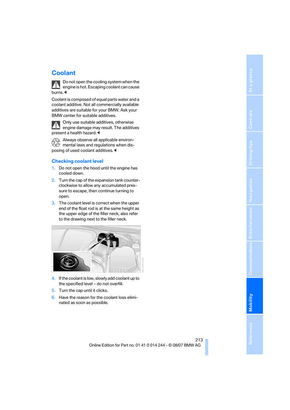 Coolant | BMW M6 Convertible 2008 User Manual | Page 215 / 262