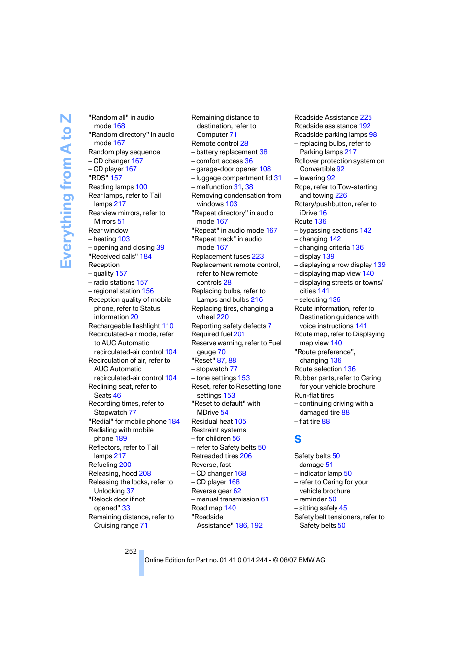 Everything from a to z | BMW M6 Convertible 2008 User Manual | Page 254 / 262