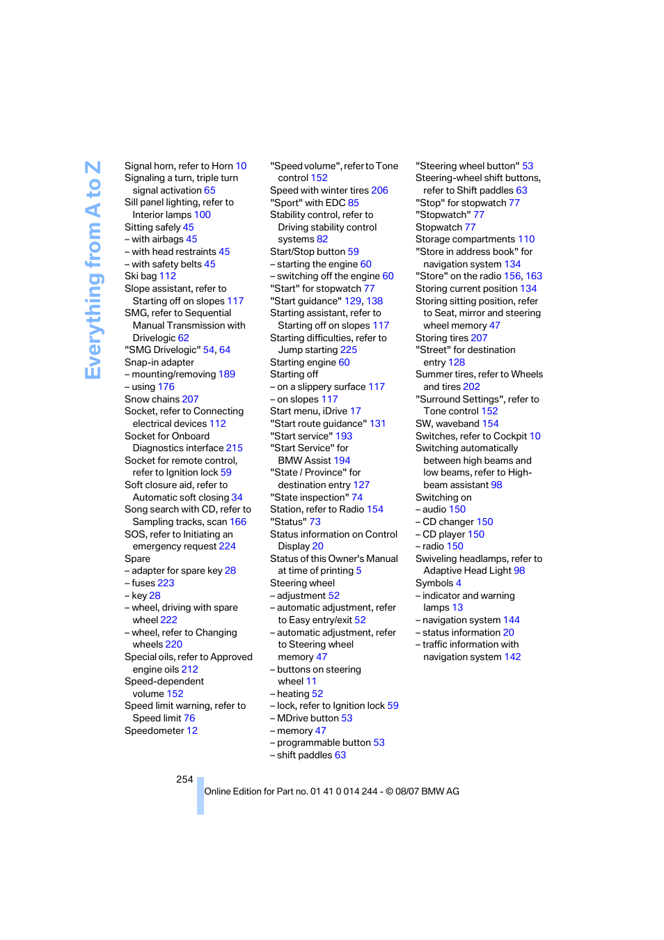 Everything from a to z | BMW M6 Convertible 2008 User Manual | Page 256 / 262