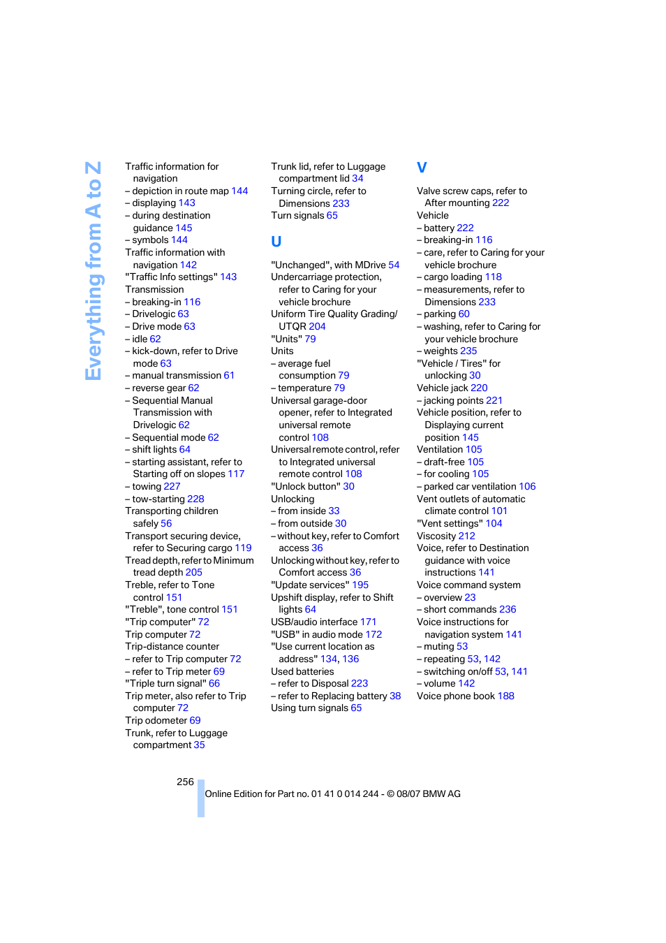 Everything from a to z | BMW M6 Convertible 2008 User Manual | Page 258 / 262