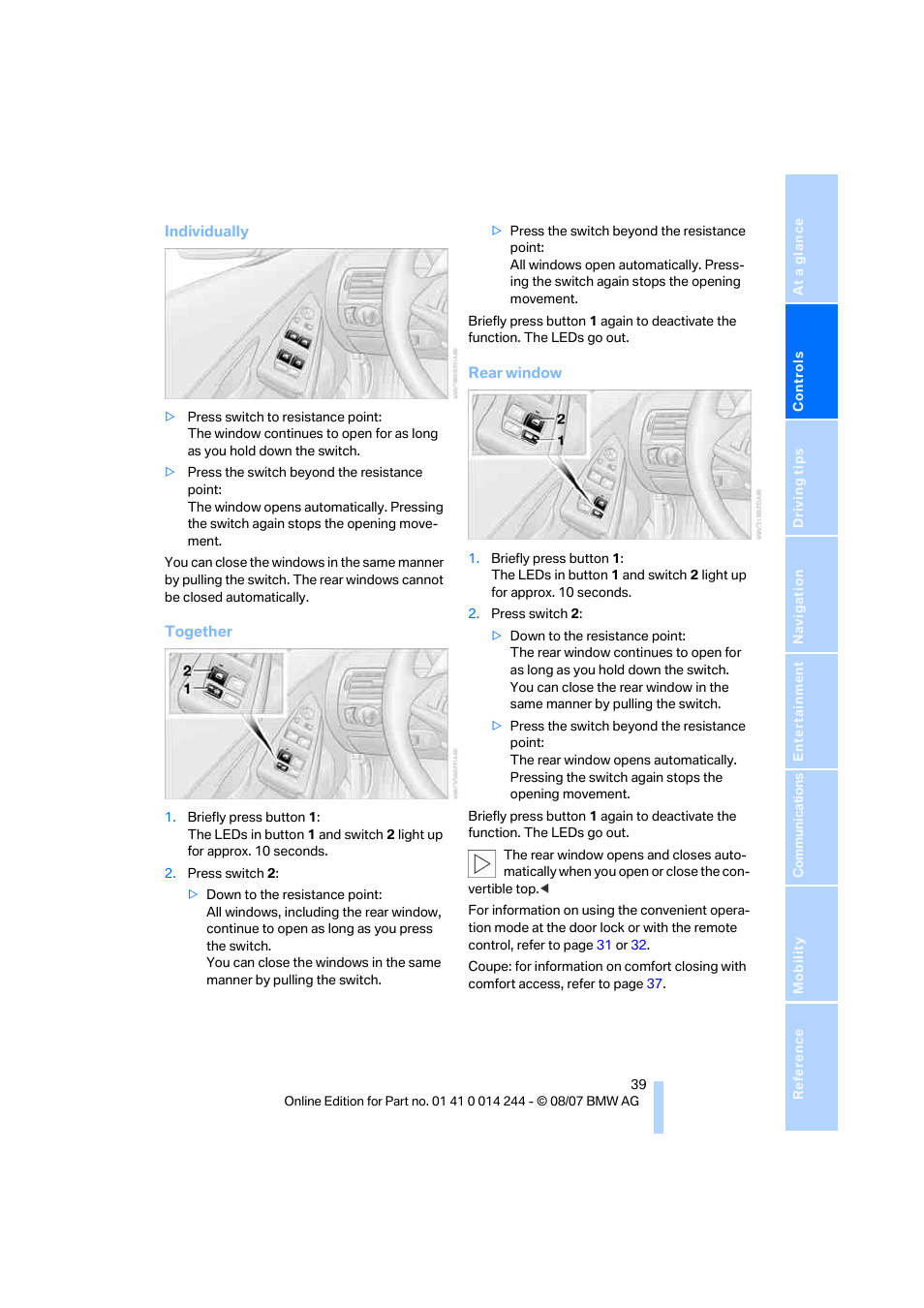 BMW M6 Convertible 2008 User Manual | Page 41 / 262