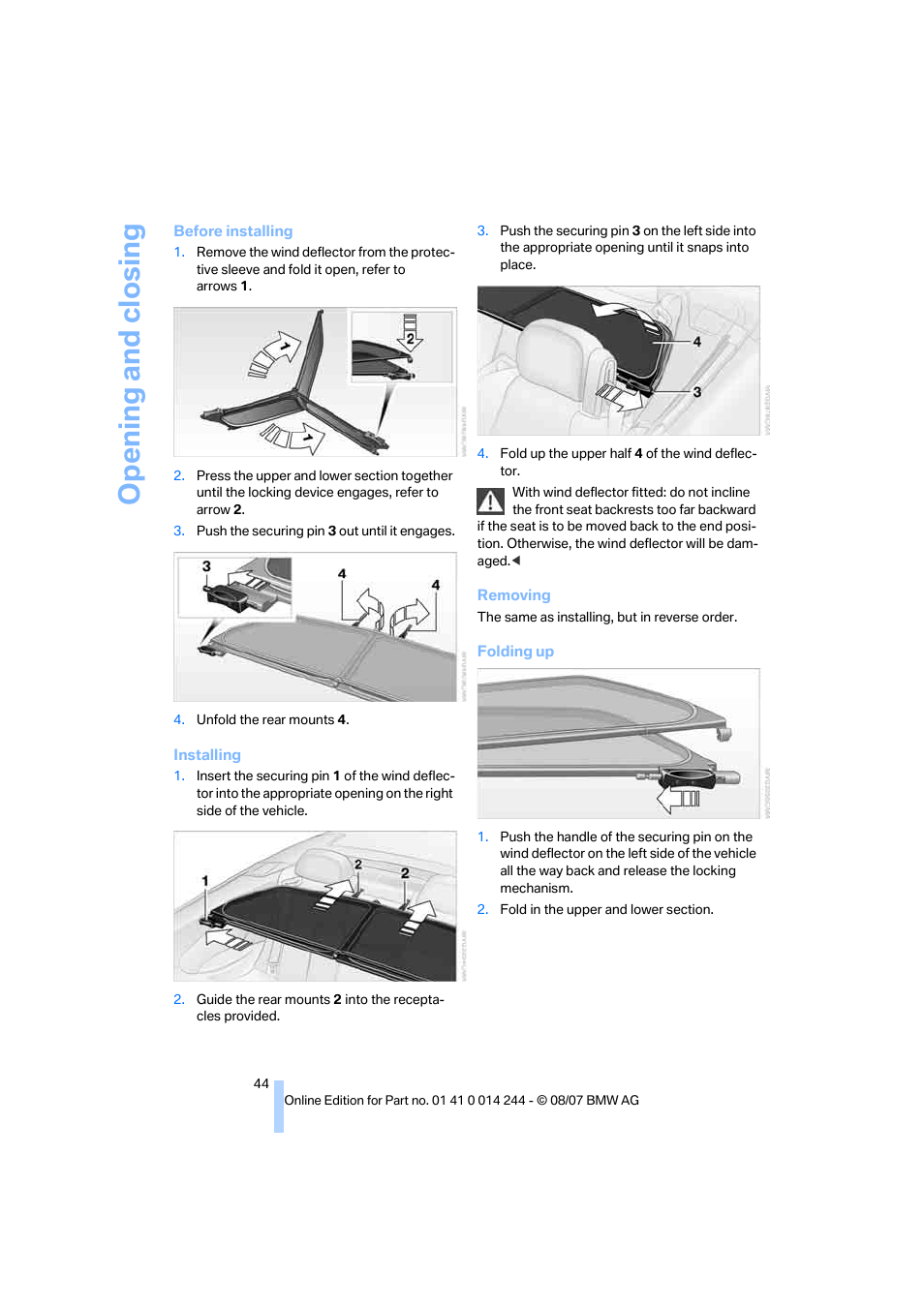 Opening and closing | BMW M6 Convertible 2008 User Manual | Page 46 / 262