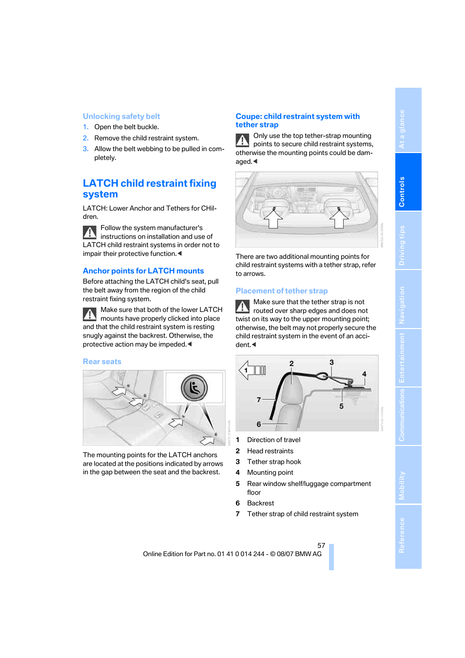 Latch child restraint fixing system | BMW M6 Convertible 2008 User Manual | Page 59 / 262