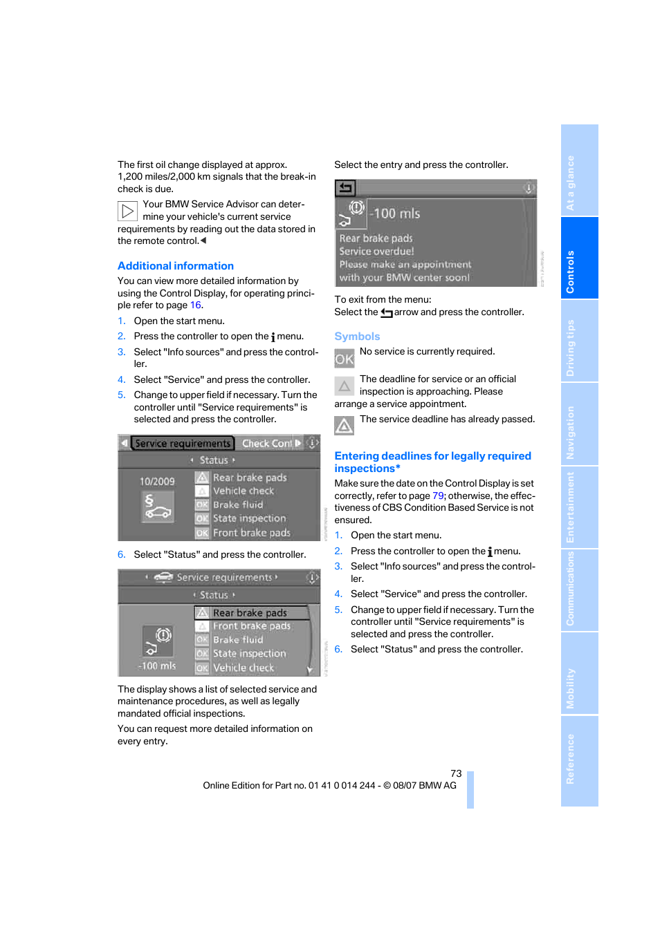 BMW M6 Convertible 2008 User Manual | Page 75 / 262