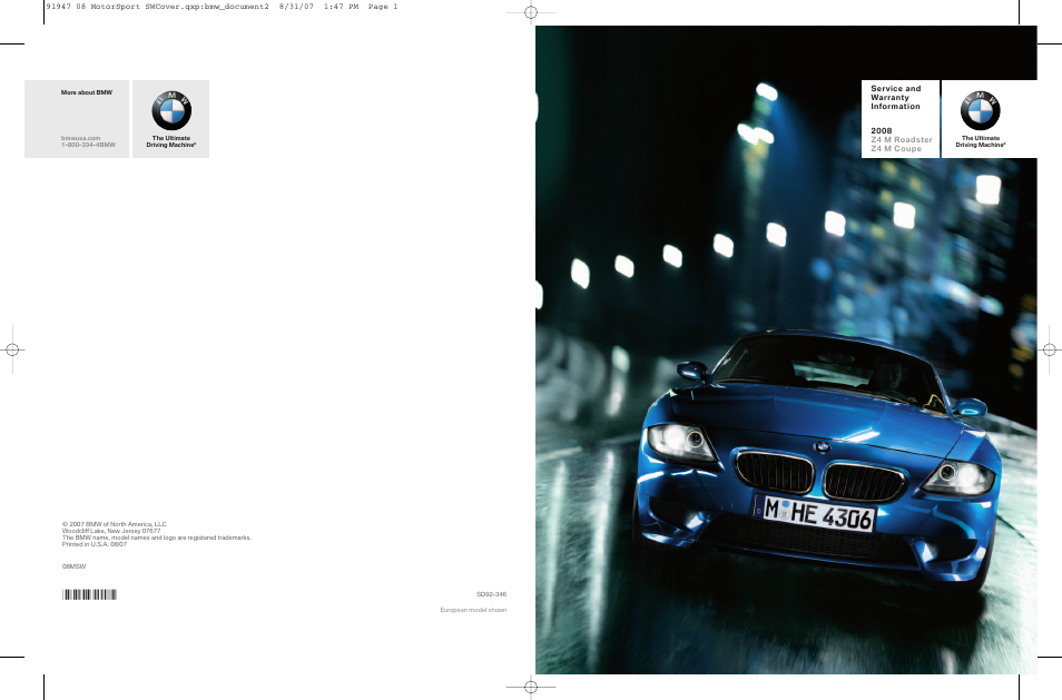 BMW Z4 M Roadster 2008 User Manual | 54 pages
