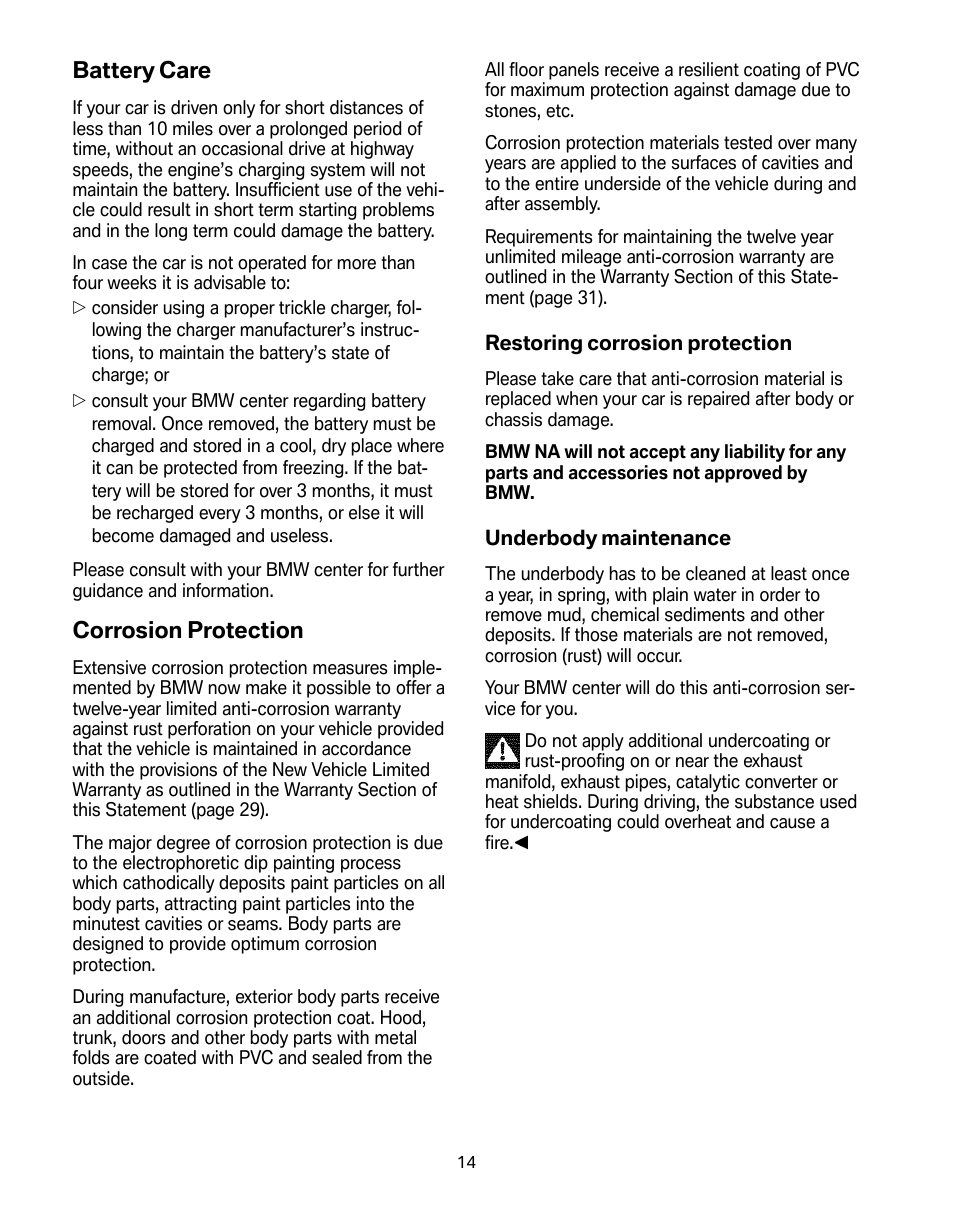 Battery care, Corrosion protection | BMW Z4 M Roadster 2008 User Manual | Page 18 / 54