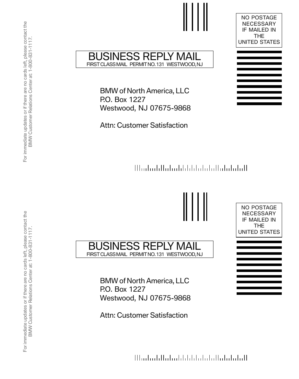 Business reply mail | BMW Z4 M Roadster 2008 User Manual | Page 51 / 54