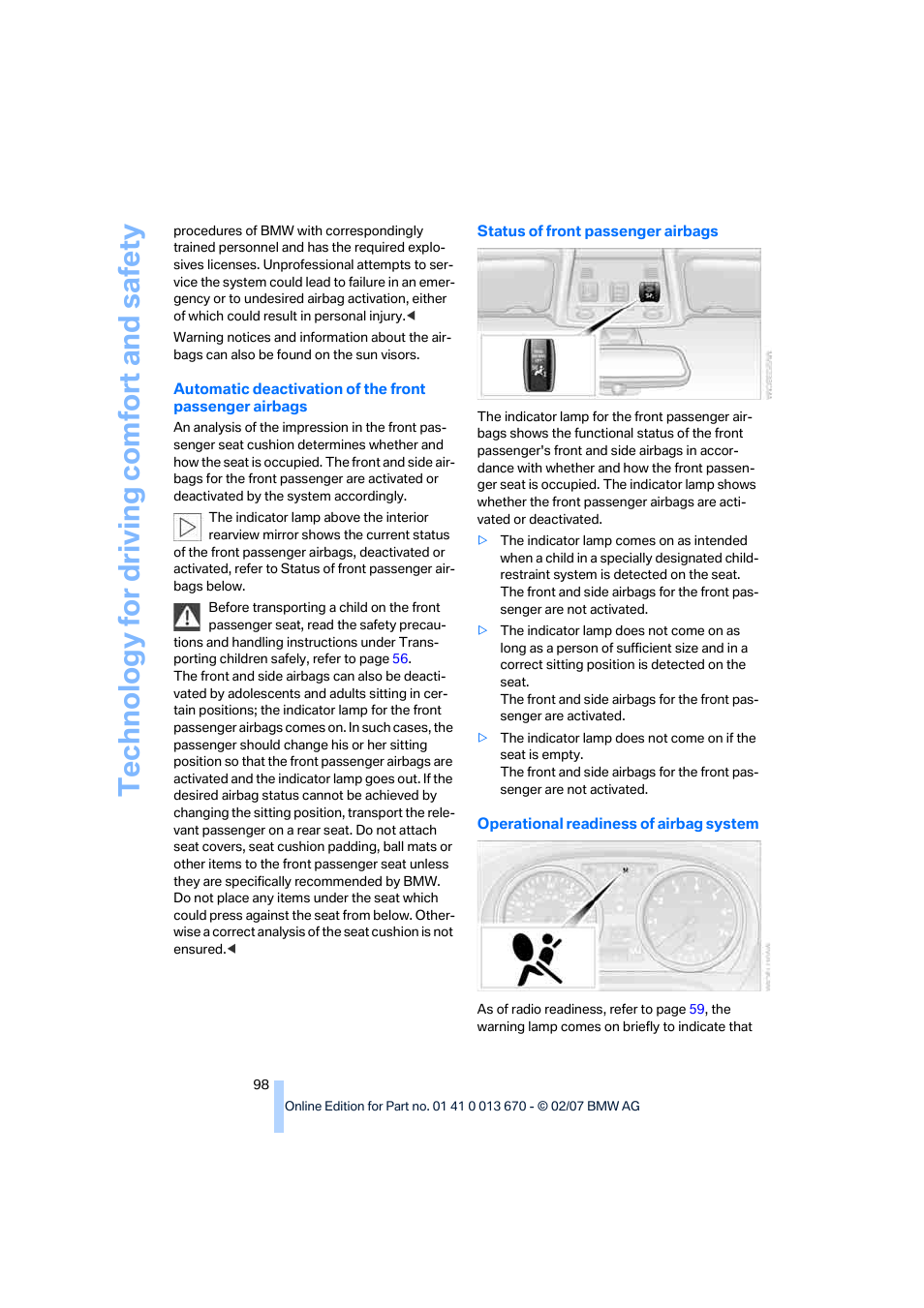 Te chnology for driving comfort and safe ty | BMW 335i Convertible 2007 User Manual | Page 100 / 272