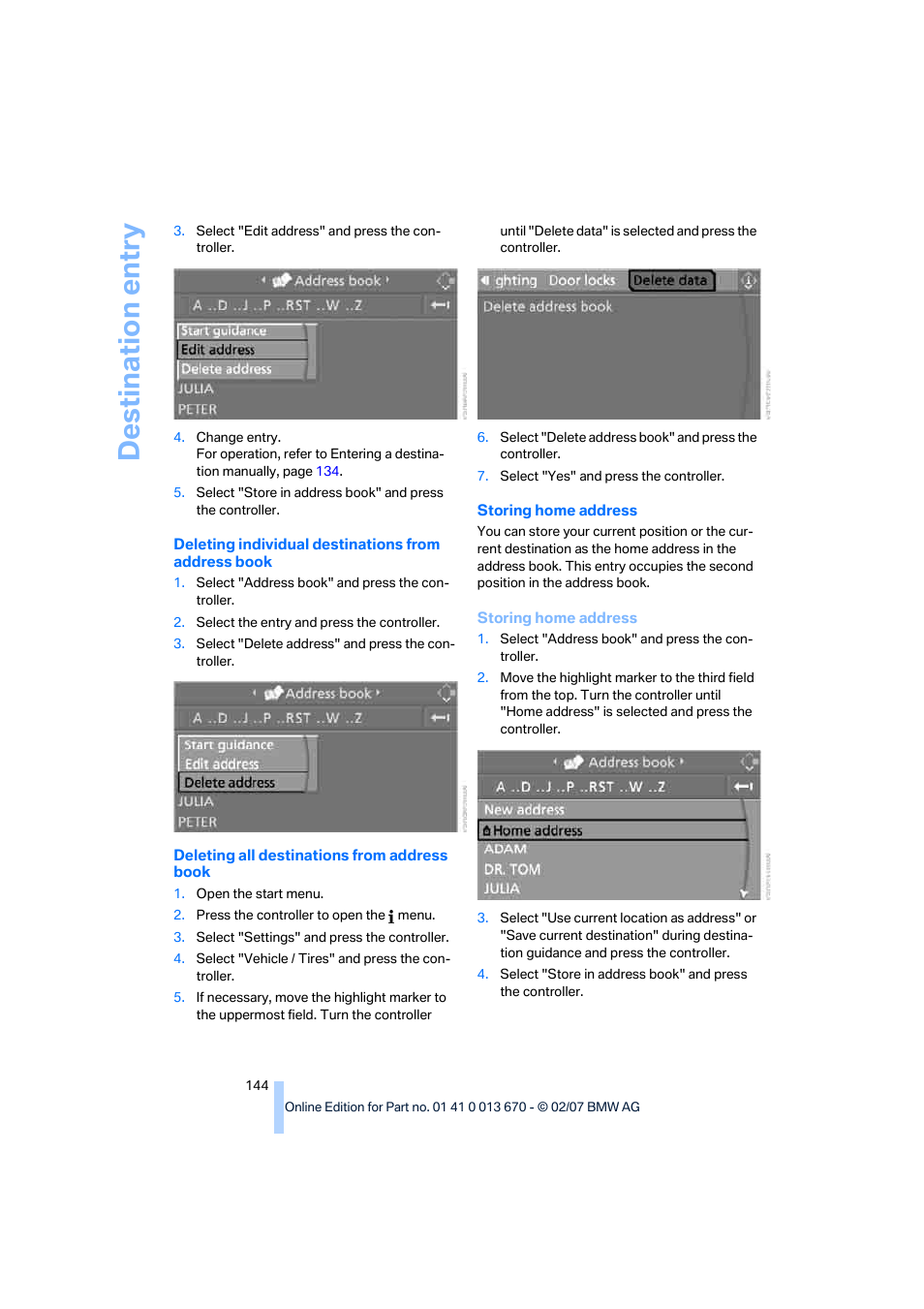 Destination entry | BMW 335i Convertible 2007 User Manual | Page 146 / 272