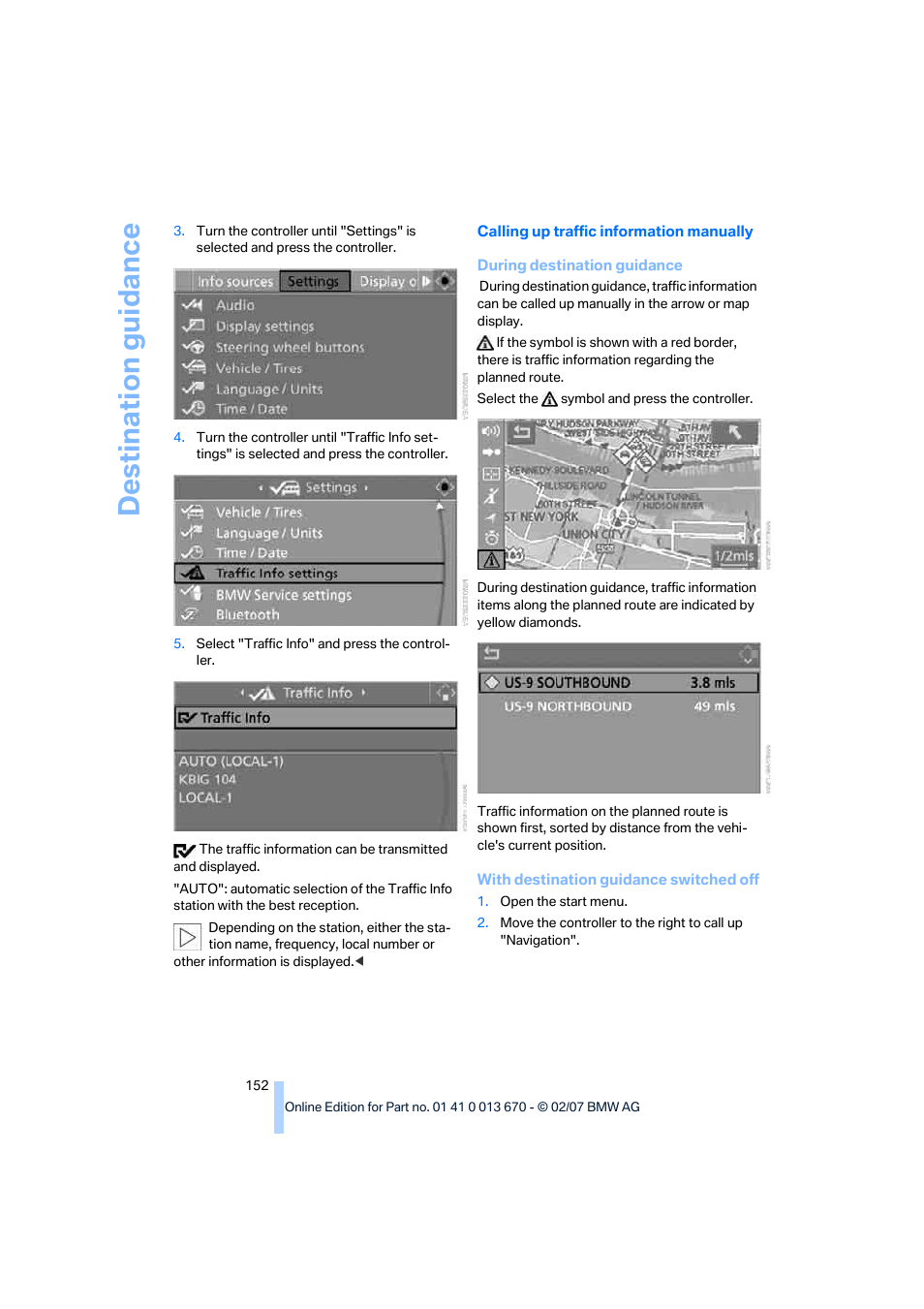 Destination guidance | BMW 335i Convertible 2007 User Manual | Page 154 / 272