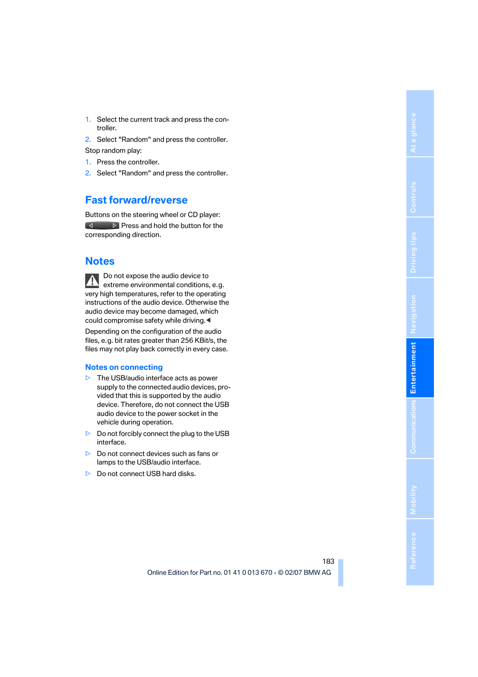 Fast forward/reverse, Notes | BMW 335i Convertible 2007 User Manual | Page 185 / 272