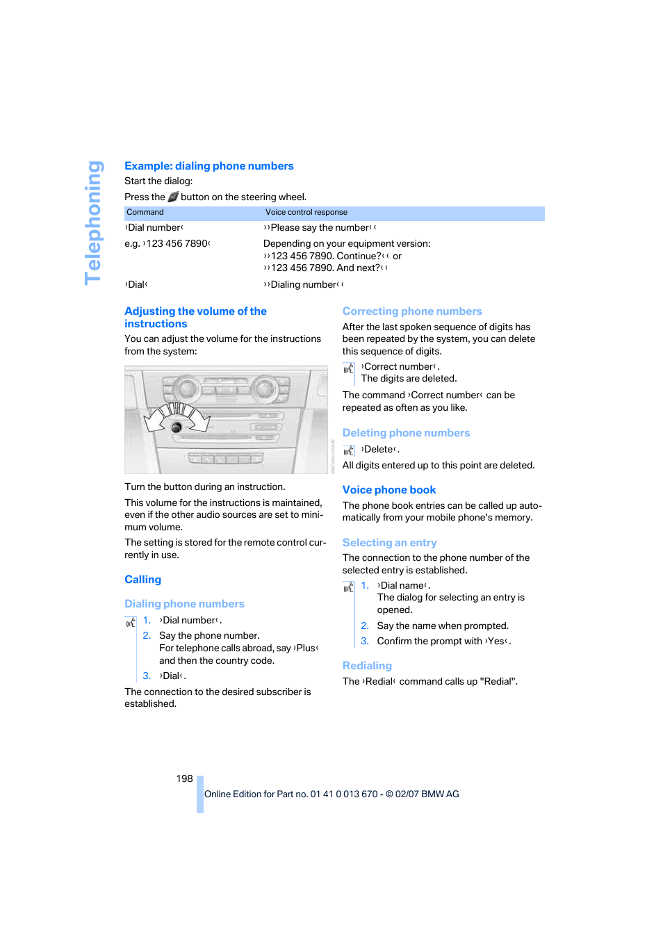 Telep h oning | BMW 335i Convertible 2007 User Manual | Page 200 / 272