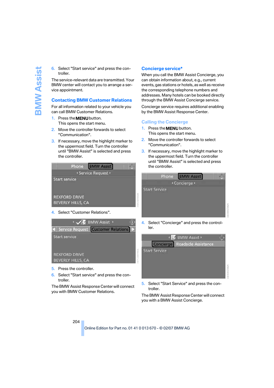 Bmw assis t | BMW 335i Convertible 2007 User Manual | Page 206 / 272