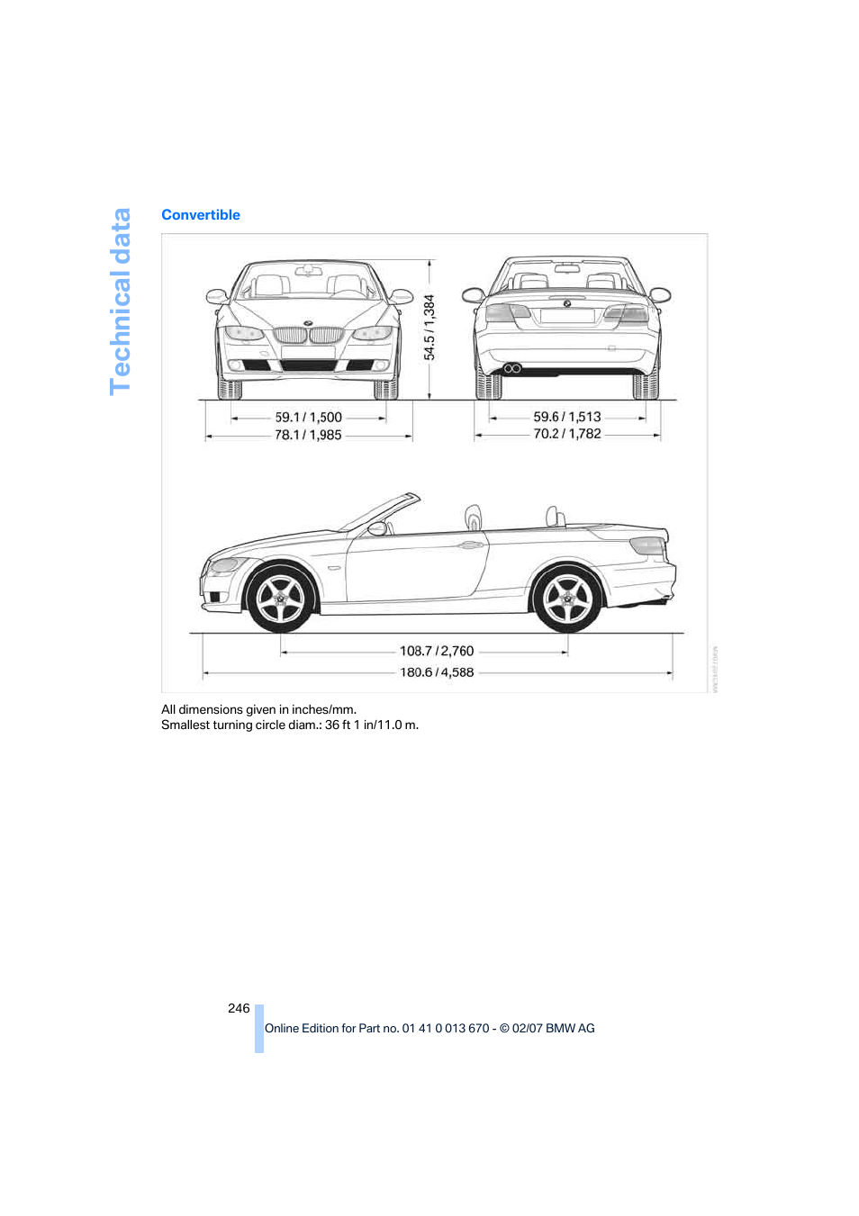 Technical data | BMW 335i Convertible 2007 User Manual | Page 248 / 272