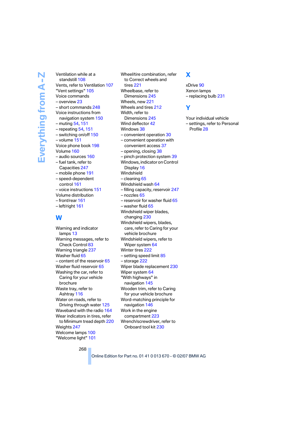 Ev e ryth ing from a -z | BMW 335i Convertible 2007 User Manual | Page 270 / 272