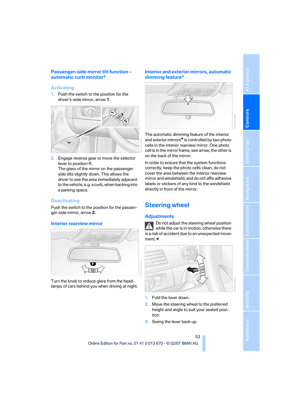 Steering wheel | BMW 335i Convertible 2007 User Manual | Page 55 / 272