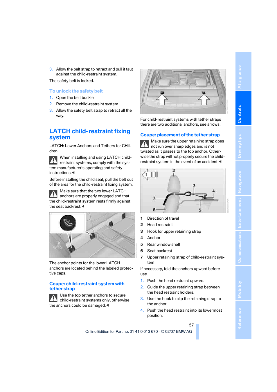 Latch child-restraint fixing system | BMW 335i Convertible 2007 User Manual | Page 59 / 272